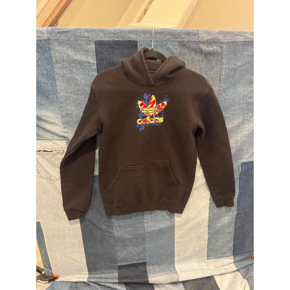 Adidas Originals Mens Trefoil Graphic Hoodie Black Multi Color Logo Small